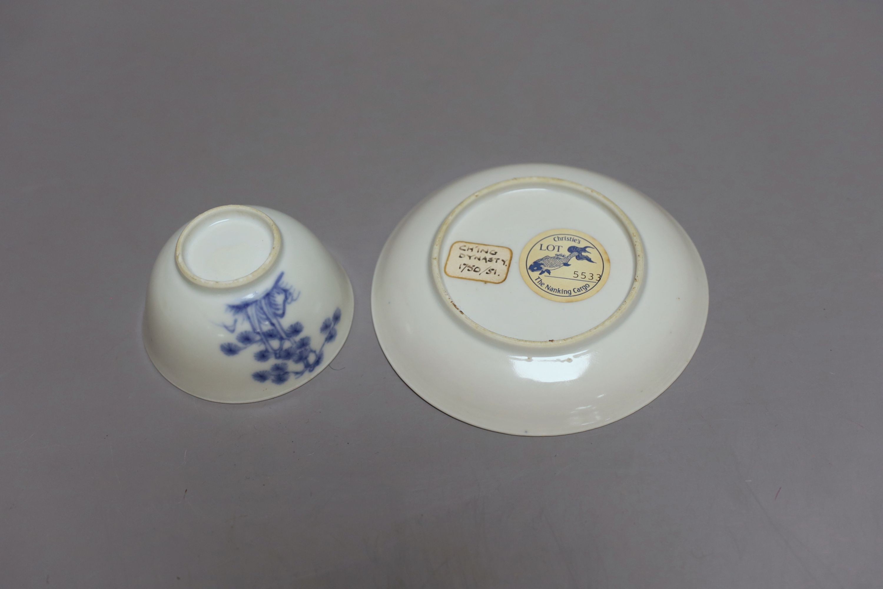 Nanking cargo teabowl and saucer, with receipt